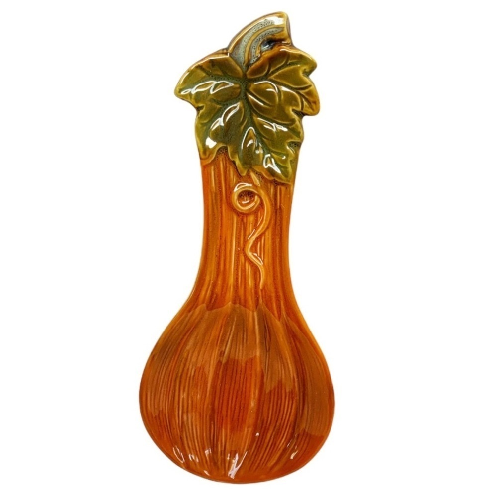 Spoon Rest Fall Harvest Glazed Hand Painted Pumpkin Kitchen Decor Halloween